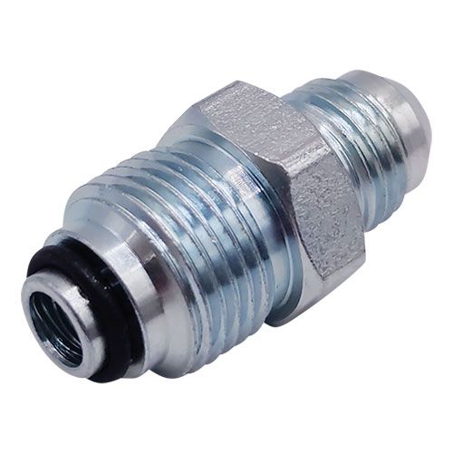 <p>Bump tube adapter  |  9/16-18 UNF stud (-06 JIC)  |  M18 x 1.5 o-ring pilot</p>