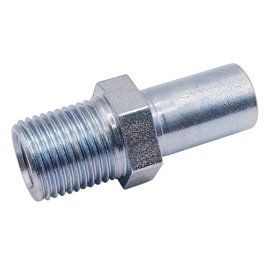 <p>Imperial female  |  7/16-24 UNS port  |  5/8-18 UNF ext thread  |  19mm hex</p>